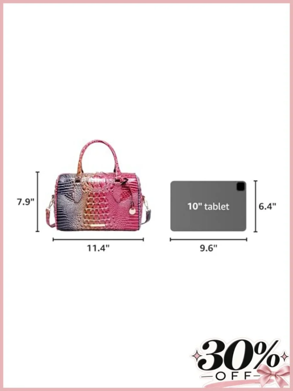 Vegan Leather Crocodile Embossed Satchel Top Handle Shoulder Bag Tote